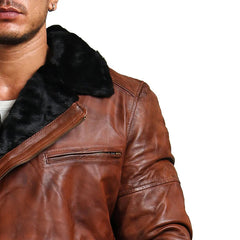 B3 Bomber Brown Leather Jacket with Fur lining