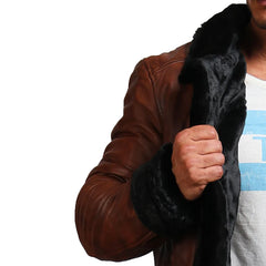 B3 Bomber Brown Leather Jacket with Fur lining