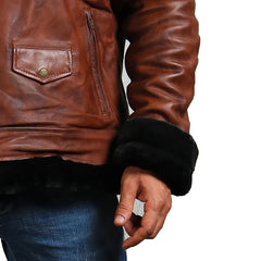 B3 Bomber Brown Leather Jacket with Fur lining