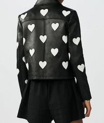 Women's Black Leather Jacket With Hearts