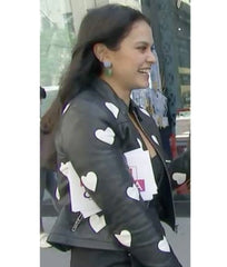 Women's Black Leather Jacket With Hearts