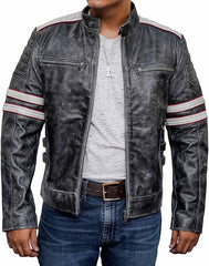 Men's Distressed Black Biker Leather Jacket