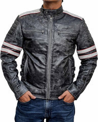 Men's Distressed Black Biker Leather Jacket