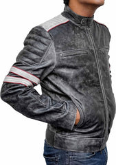 Men's Distressed Black Biker Leather Jacket