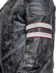 Men's Distressed Black Biker Leather Jacket