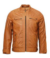 Men’s Tan Classic Light Brown Leather Cosplay Biker Jacket