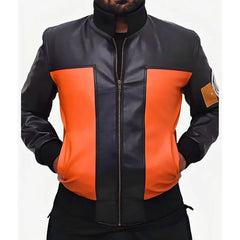 Naruto Shippuden Black and Orange Real Leather Jacket