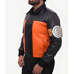 Naruto Shippuden Black and Orange Real Leather Jacket