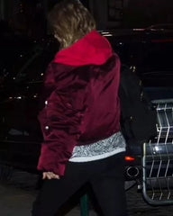 Taylor Swift Oversized Bomber Hooded Burgundy Jacket