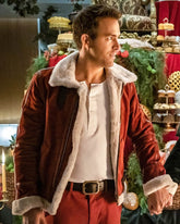 Ryan Reynolds Red Spirited Shearling Suede Leather Jacket