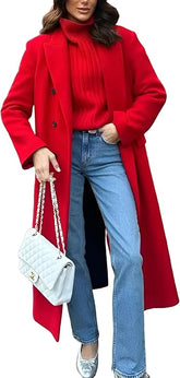 Red Wool Trench Coat Chic Winter Outerwear for Ladies