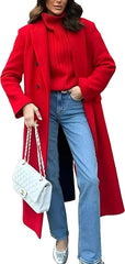 Red Wool Trench Coat Chic Winter Outerwear for Ladies