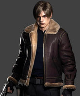 Resident Evil 4 Remake Leon Kennedy Men's Faux Shearling Leather Jacket