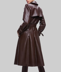 Sydney Sweeney Maroon Faux Leather Long Coat