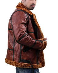 RAF British Flying Aviator Shearling Bomber Brown Jacket