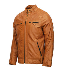 Men’s Tan Classic Light Brown Leather Cosplay Biker Jacket