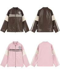 Women's 90 Patch Stripes Street Oversized Real Leather Jacket