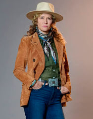 Women's Ride 2023 Nancy Travis Brown Suede Leather Mid Length Coat