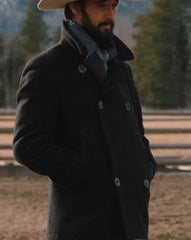 Ryan Bingham Yellowstone Black Wool Pea Coat