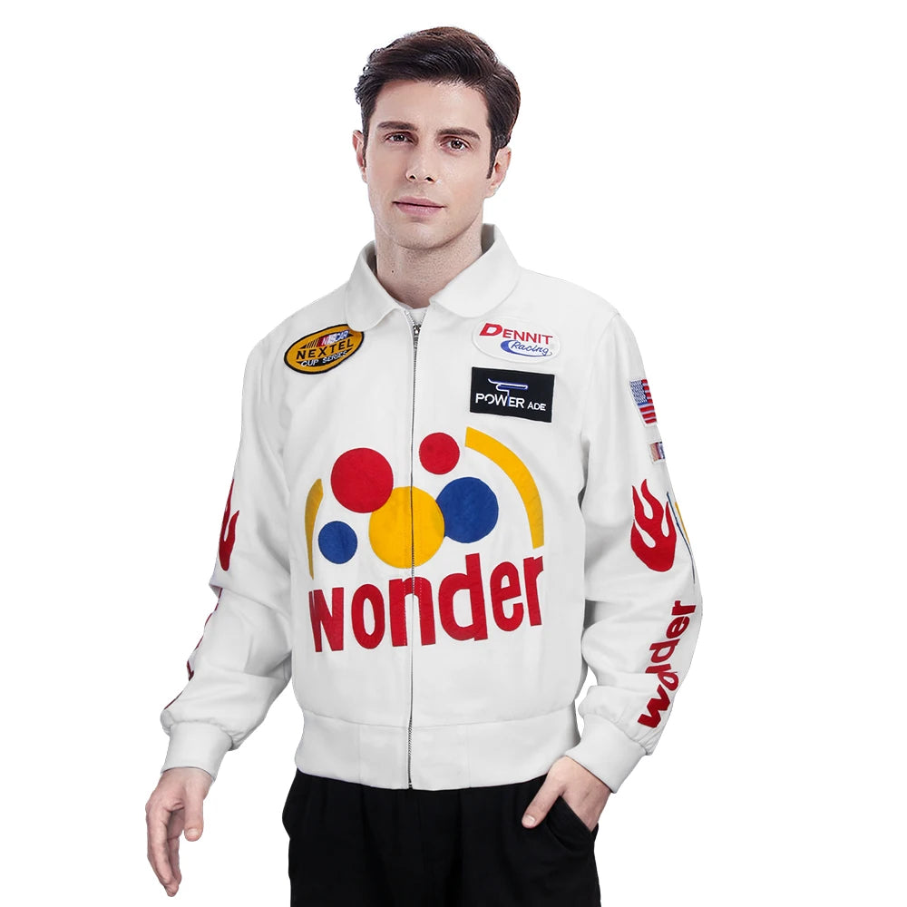 Men's Wonder White Racing Real Leather Jacket