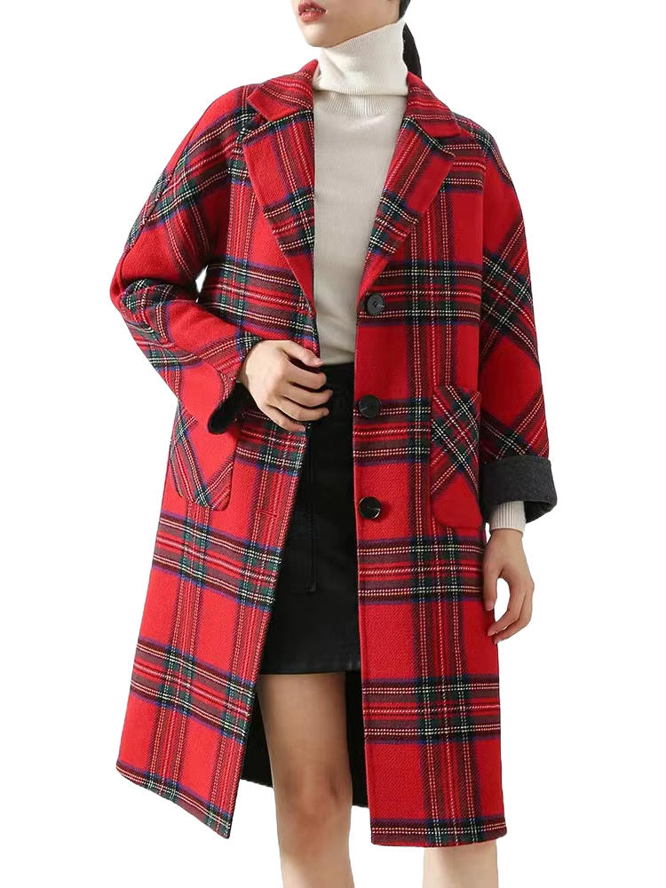 Women's Red Cute Wool Trench Coat