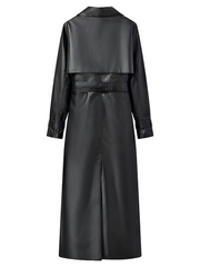 Women's Black Faux Leather Long Coat 2024 Autumn