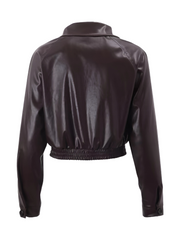 Womens Brown Faux Leather Jacket