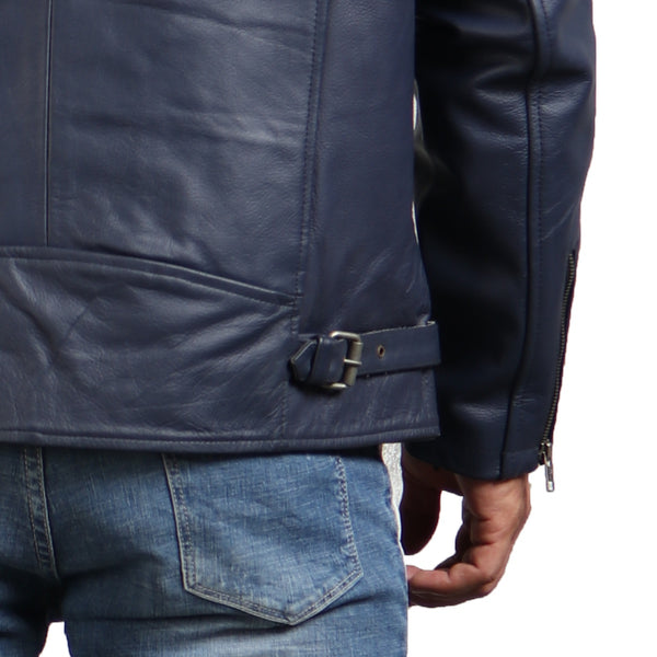 Men's Real Leather Blue Motorcycle Jacket