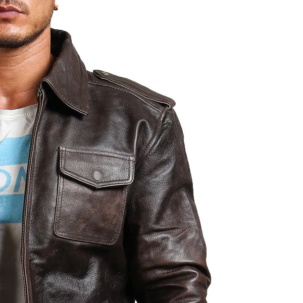 Men's Dark Brown Genuine Leather Trucker Jacket