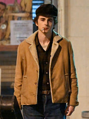 Timothée Chalamet leather shearling coat
