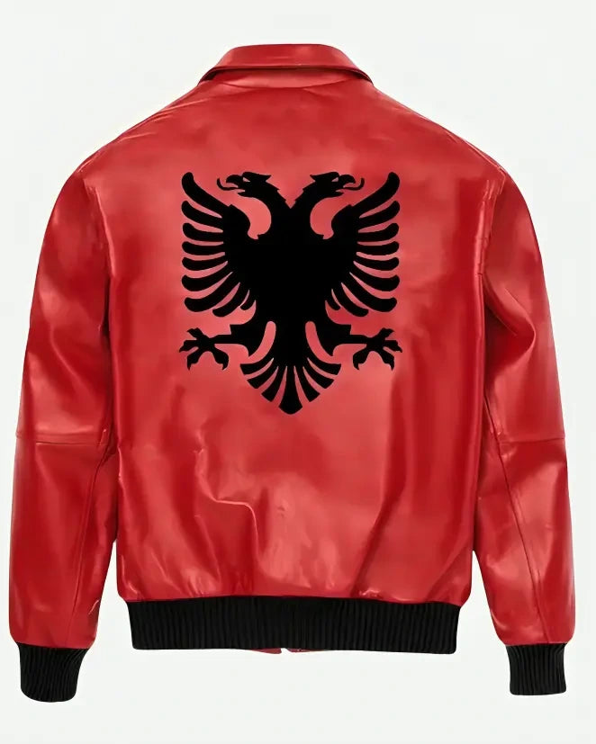 Red Leather Albanian Flag Jacket