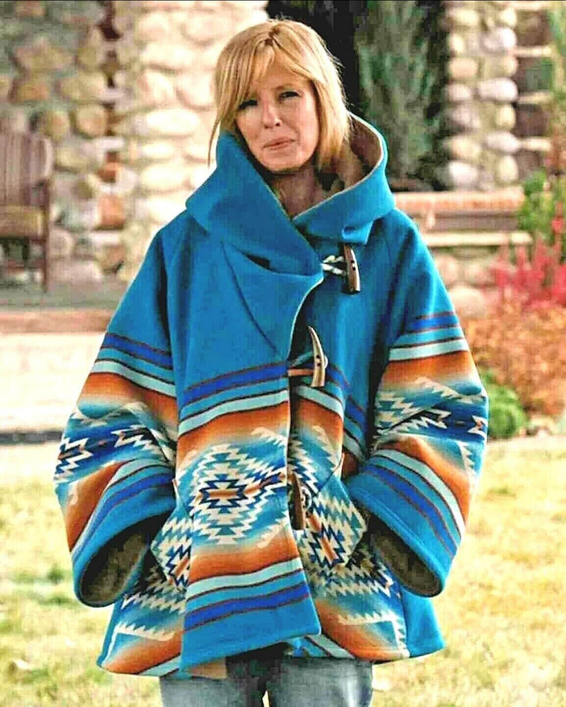Yellowstone Beth Dutton Hooded Style Blue Wool Coat