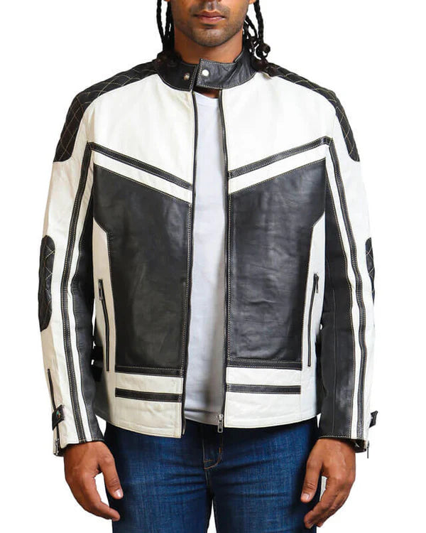 Men’s Two-Toned Quilted Biker Leather Jacket
