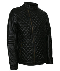 Men's Diamond Quilted Black Leather Bomber Jacket