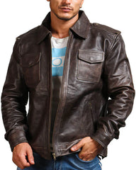 Men's Dark Brown Genuine Leather Trucker Jacket