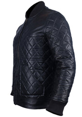 Men's Black Leather Diamond Quilted  Biker Style jacket