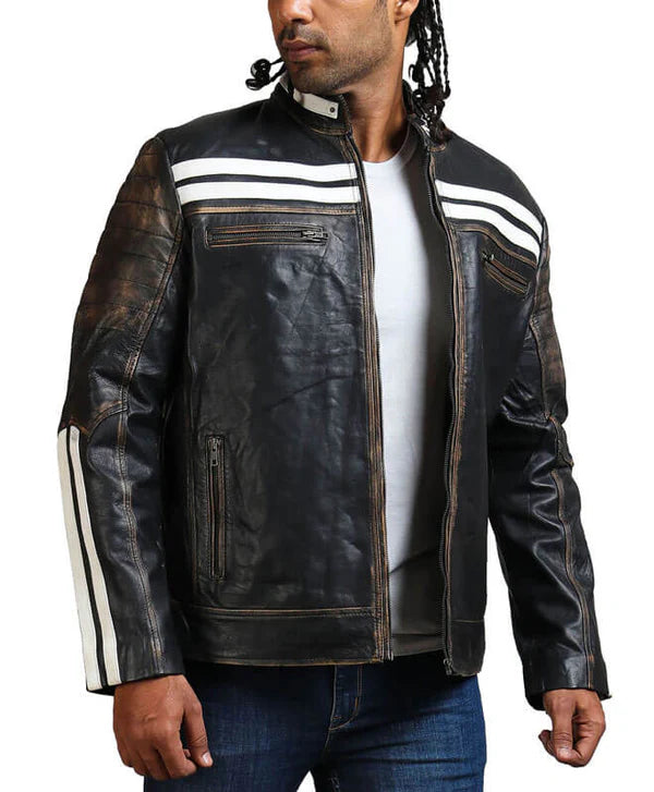 Men’s Distresses Black Leather Jacket