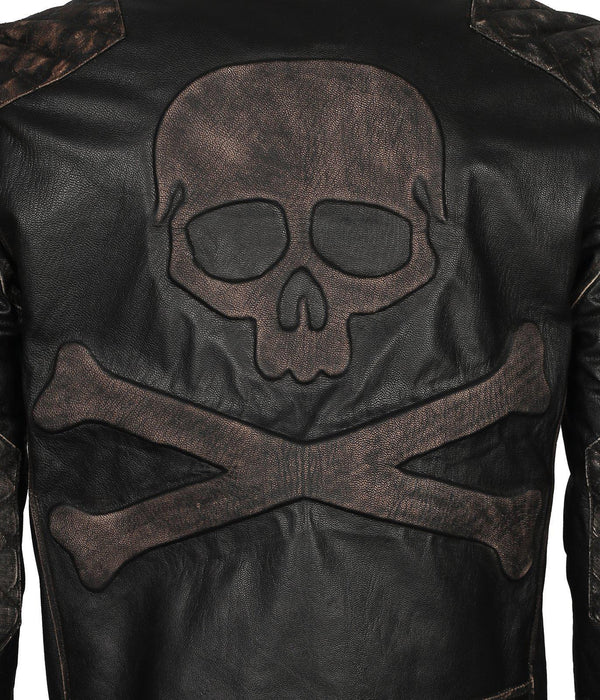 Skull Crossbones Quilted Leather Motorcycle Jacket