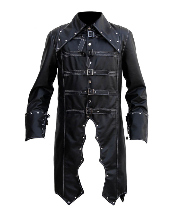 Men’s Vintage Real Leather Black Gothic Coat