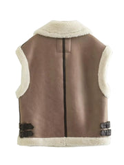 Women's khaki gilet with faux fur