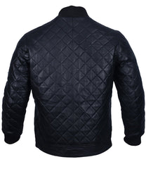 Men's Black Leather Diamond Quilted  Biker Style jacket