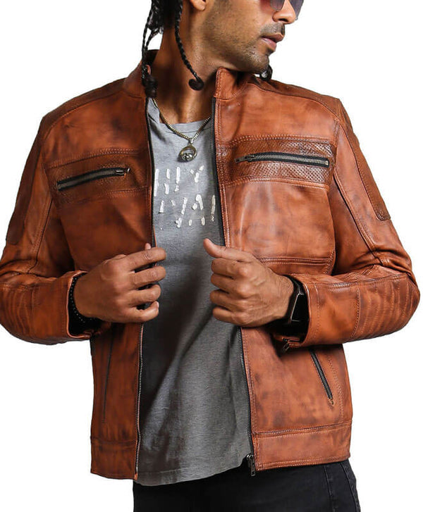 Men’s Brown Perforated Real Leather Jacket