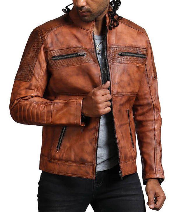 Men’s Brown Perforated Real Leather Jacket