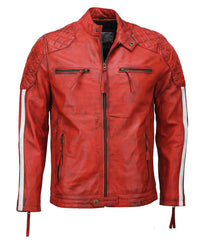 Men’s Red Motorcycle Quilted Leather Jacket