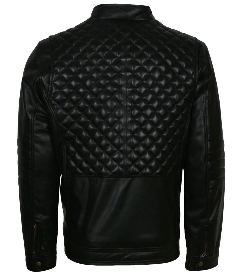 Men's Diamond Quilted Black Leather Bomber Jacket