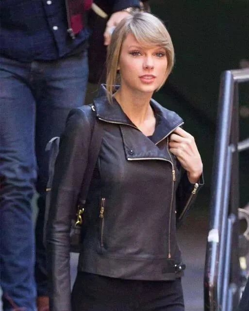 Taylor Swift Black Leather Biker Jacket