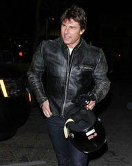 Tom Cruise Distressed Black Leather Jacket