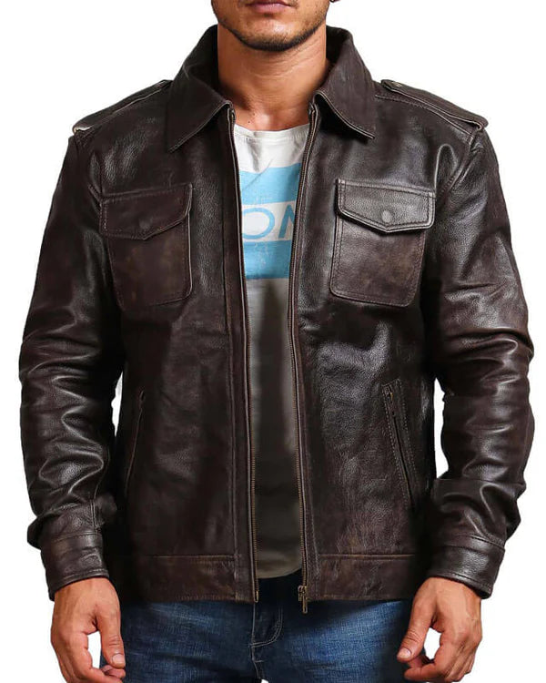 Men's Dark Brown Genuine Leather Trucker Jacket
