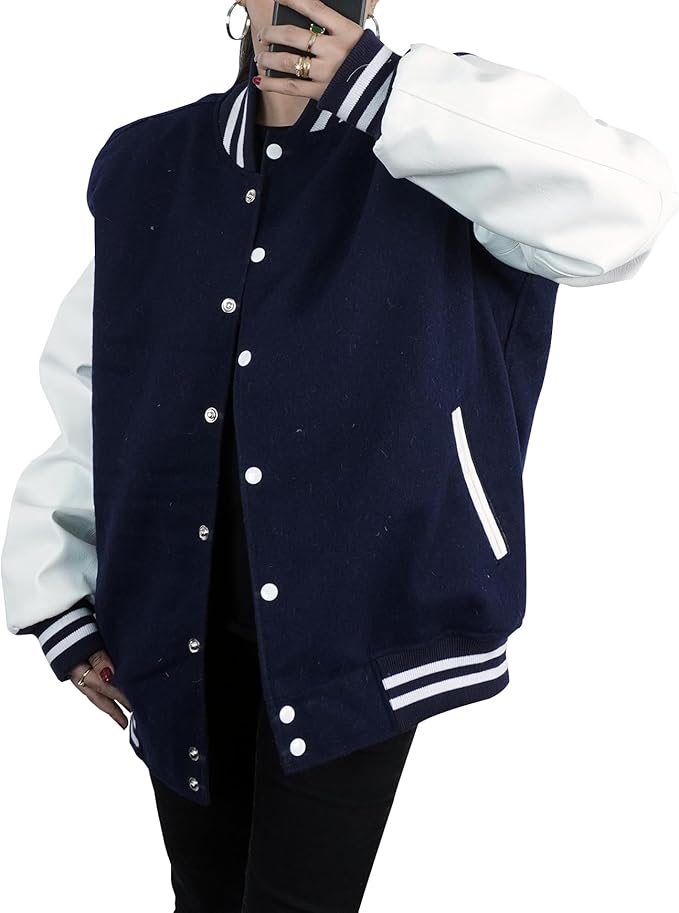 Oversized Varsity Jacket Women Navy