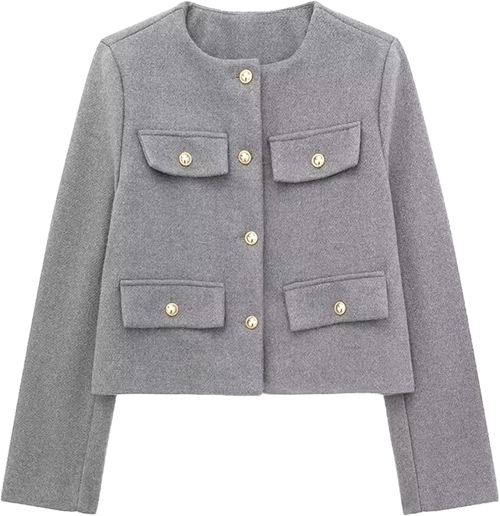 Tweed Cropped Jacket with Golden Buttons

